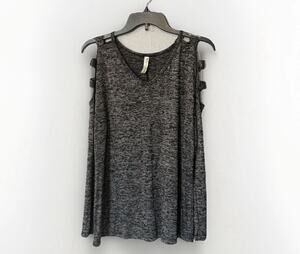 Perception Concepts Women’s Black And Gray Melange Cold Shoulder Top Sz M